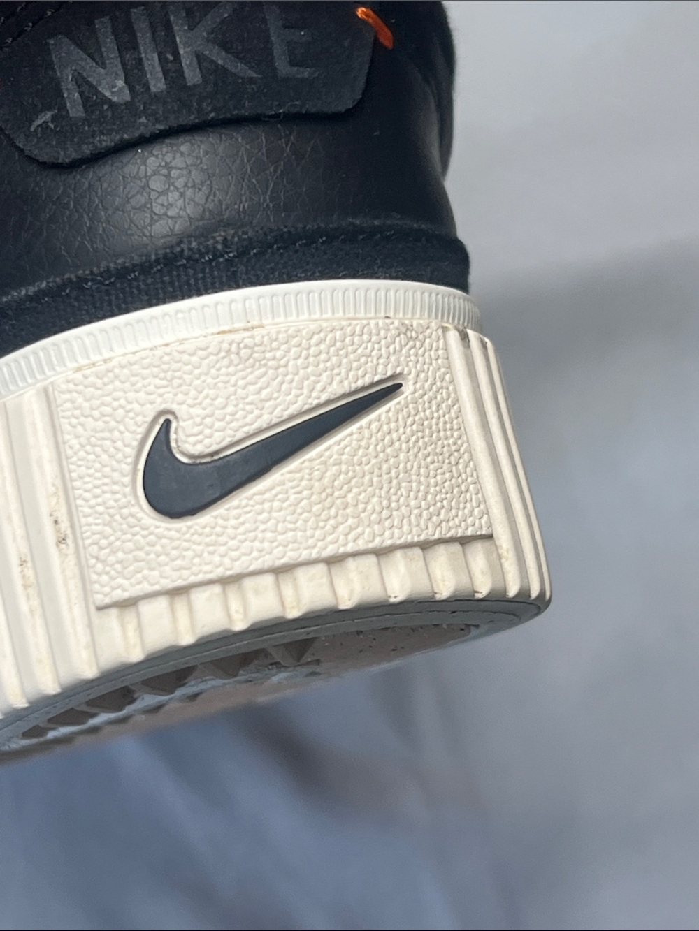 Nike Black Leather Low-Top Sneakers with White Sole and Silver Swoosh - Picture 7 of 10